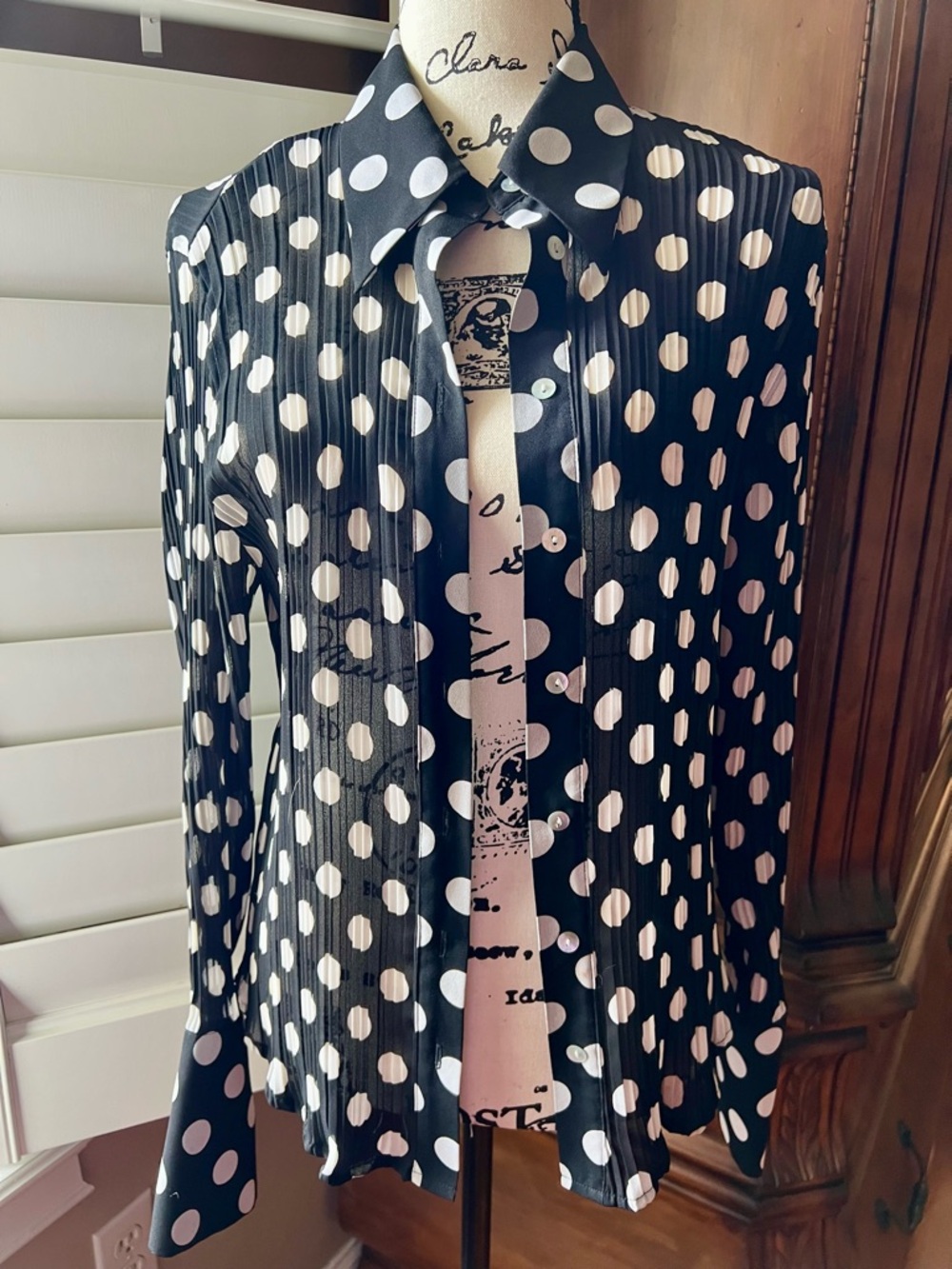 Black and White Polka Dot Long-Sleeve Shirt
